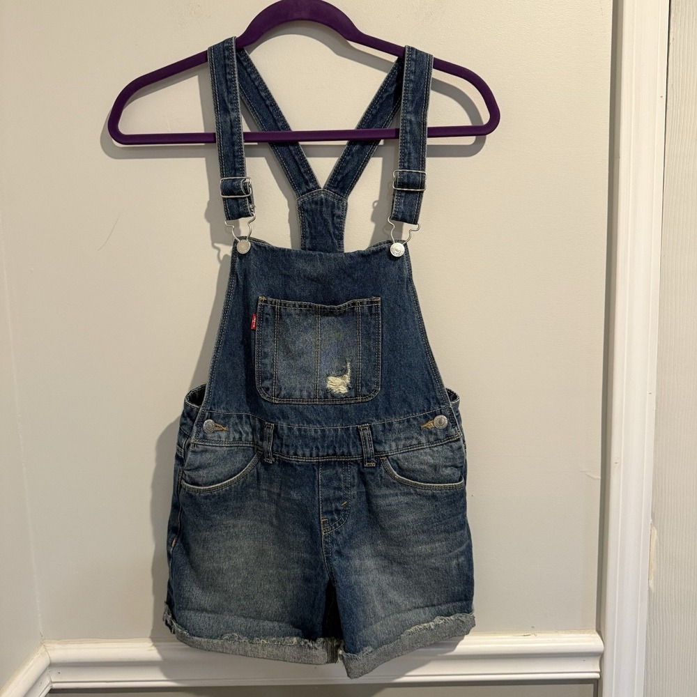 LEVI'S Shortall Bibs/Overalls Distressed Denim Red‎ Tab GIRLS 12 REG Romper